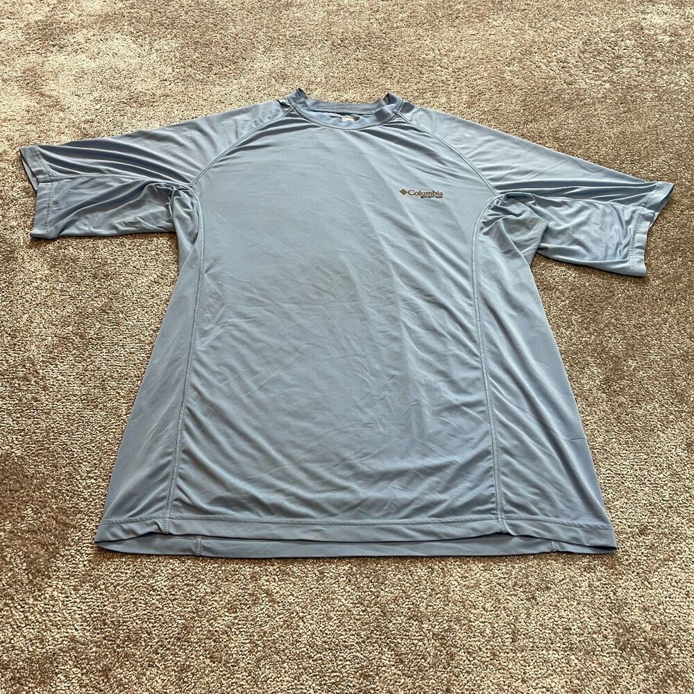 Columbia PFG Sportswear Shirt Mens XXL Light Blue Short Sleeve Fishing Cooling